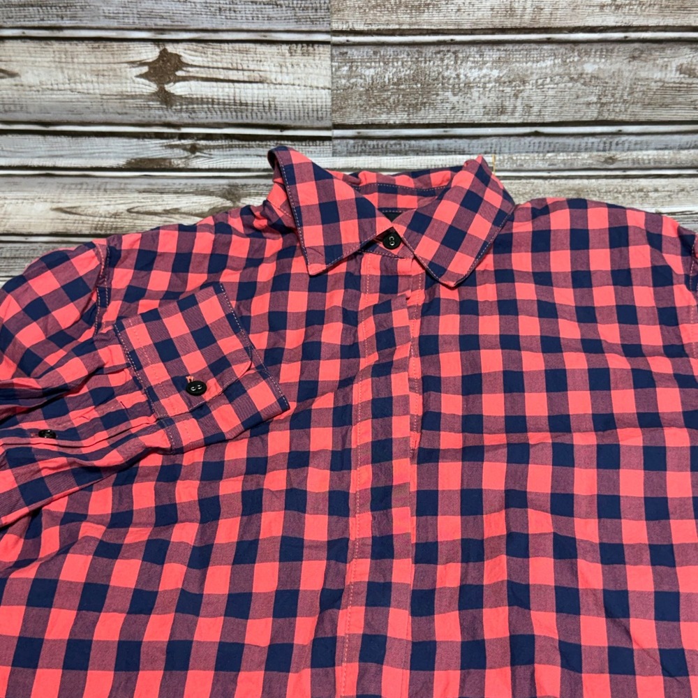 Rag & Bone Button Up Shirt Women XS Pink Navy Blue Gingham Tie Waist Long Sleeve